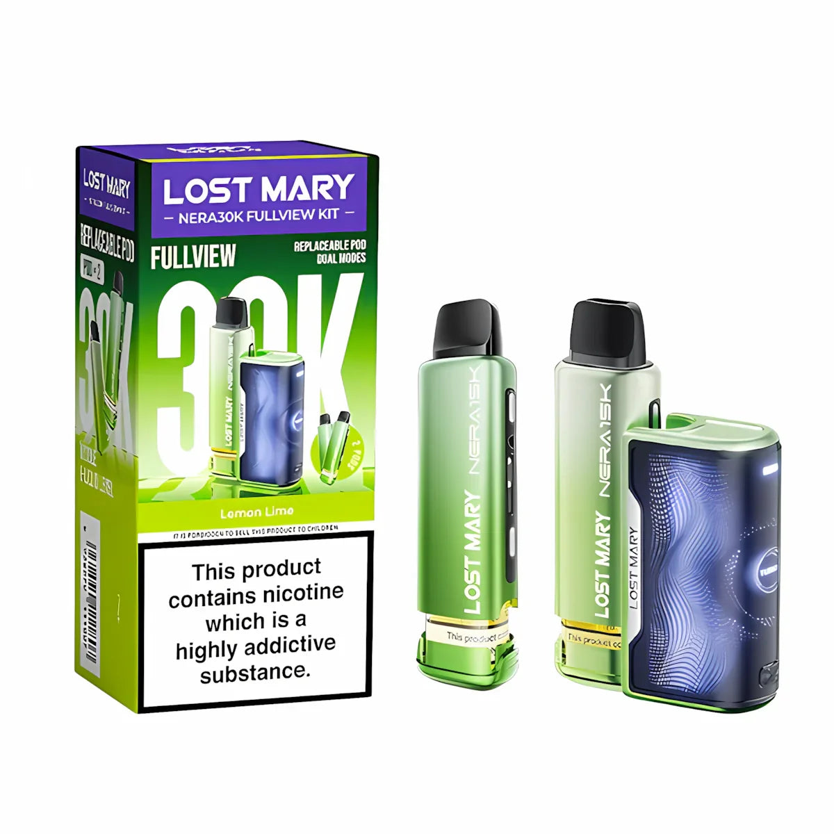 Lost Mary Nera 30K Fullview Prefilled Pod Kit, Lemon Lime  Edition Flavour, Vape Wave UK
