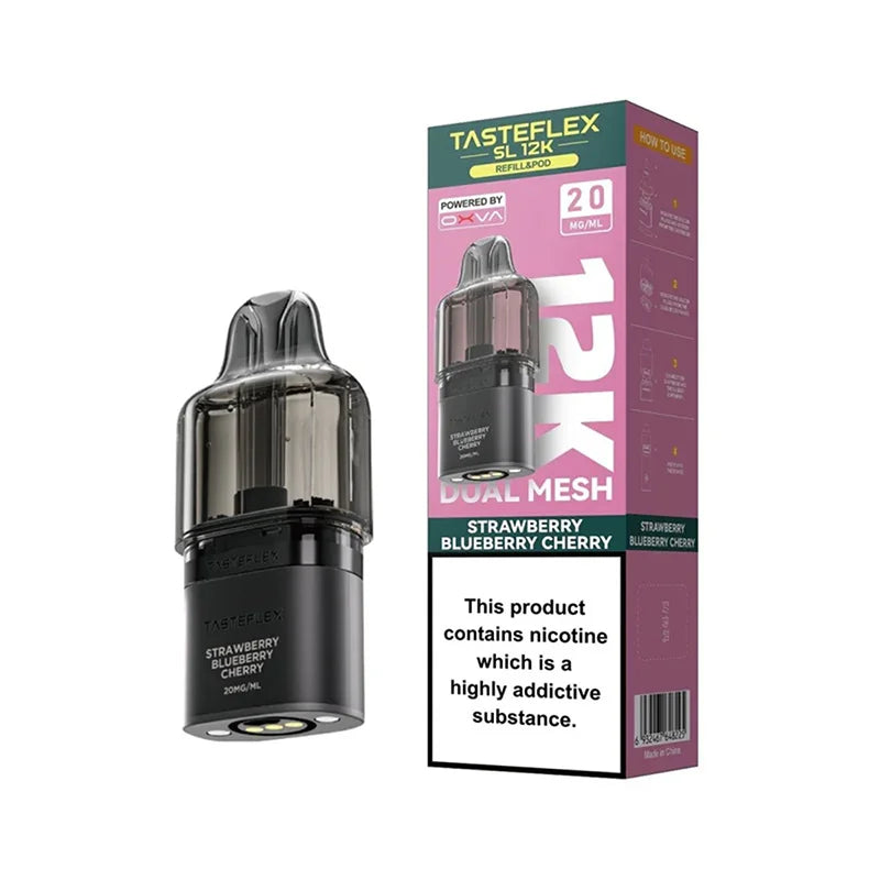 Oxva Tasteflex SL 12K Pods Dual Mesh, Strawberry Blueberry Cherry Flavour, Vape Wave UK
