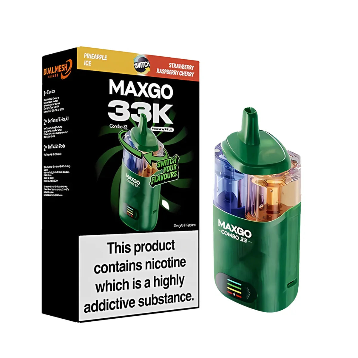 RELX MAXGO Combo 33K Pod Vape Kit, Pineapple Ice, Strawberry Raspberry Cherry  Flavour, Vape Wave UK
