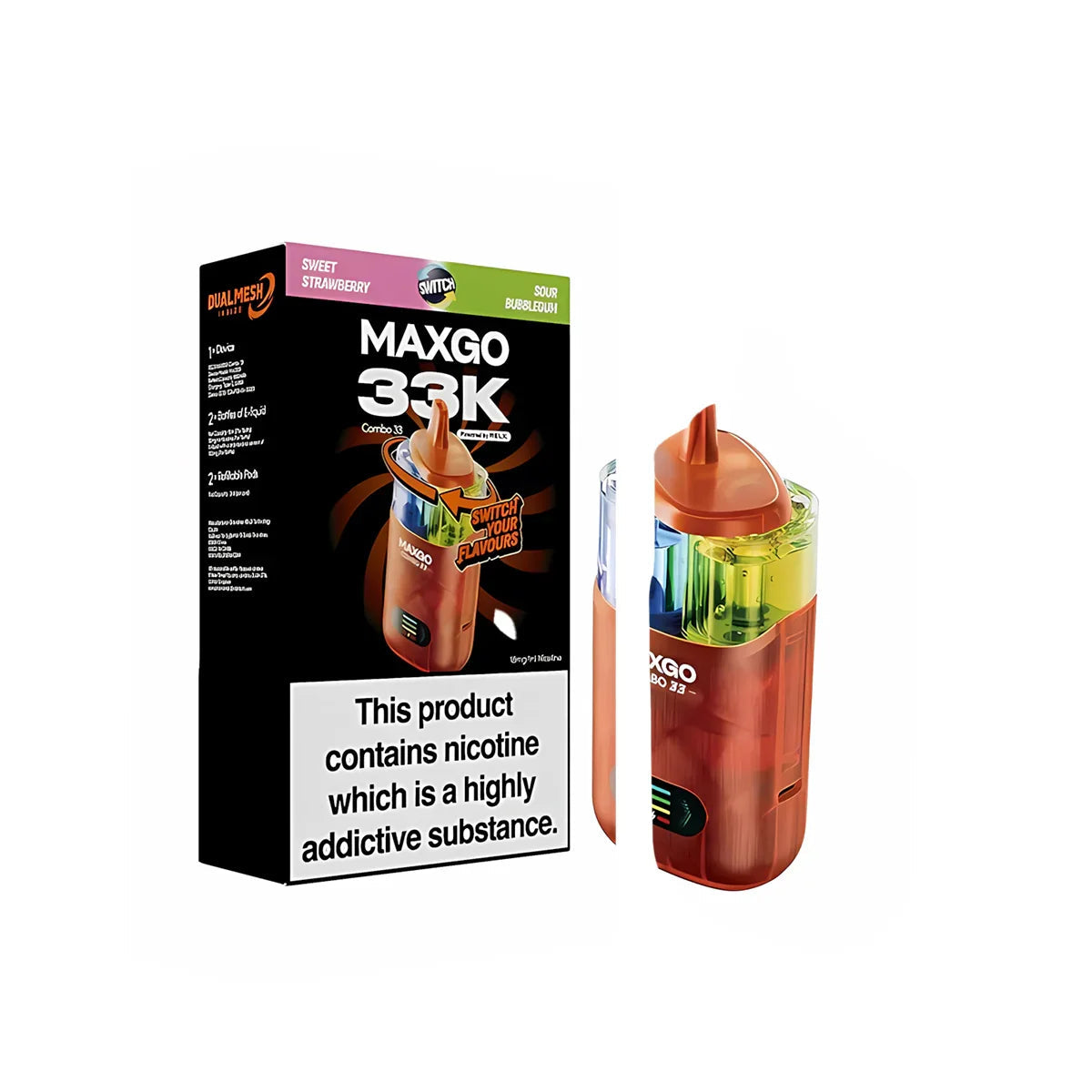 RELX MAXGO Combo 33K Pod Vape Kit, Sweet Strawberry And Sour Bubblegum Flavour, Vape Wave UK