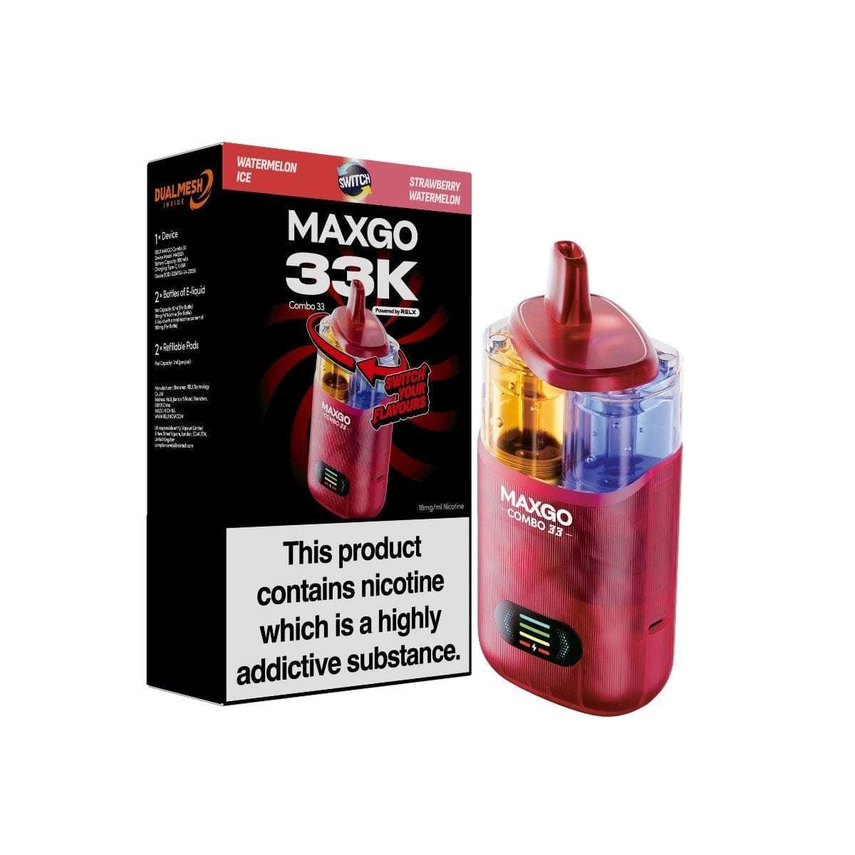 RELX MAXGO Combo 33K Pod Vape Kit, Watermelon Ice Strawberry Watermelon Flavour, Vape Wave UK
