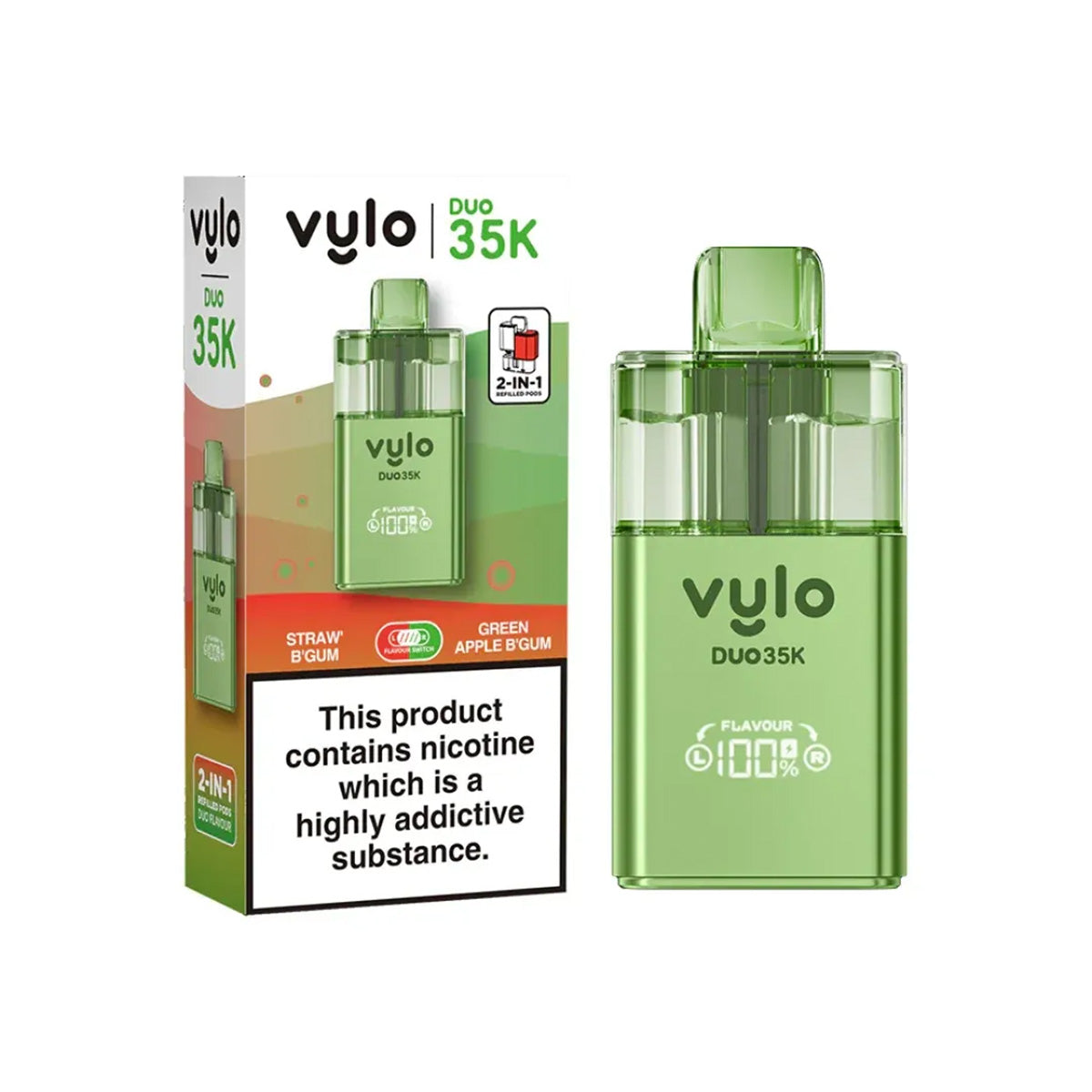 Vylo Duo 35,000 Pod Kit , Straw B Gum, Greem Apple B Gum  Flavour, Vape Wave UK