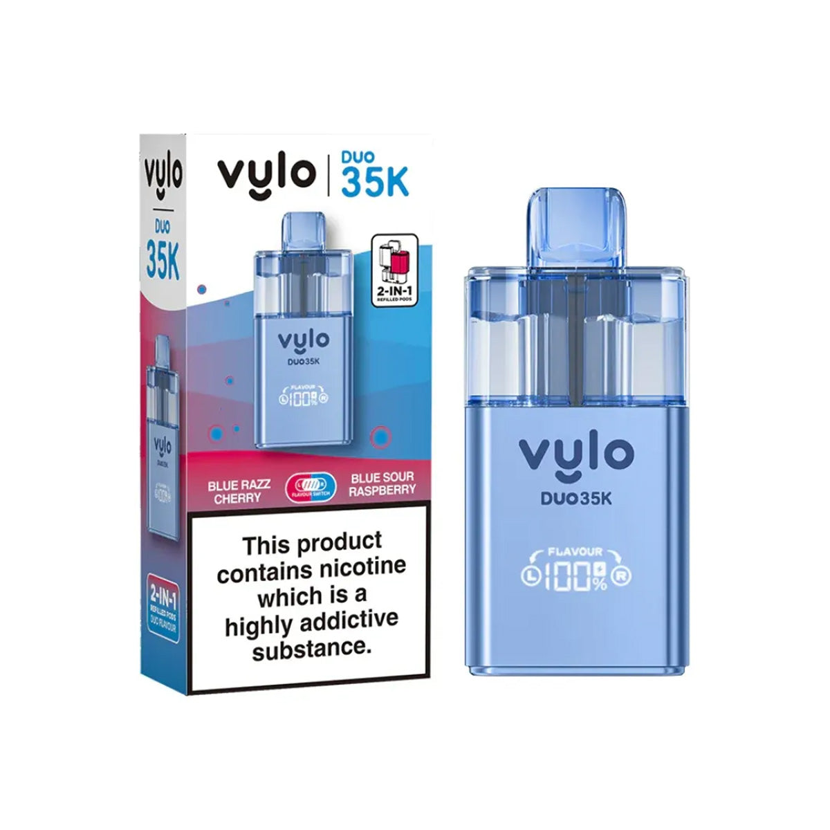 Vylo Duo 35,000 Pod Kit , Blue Razz Cherry, Blue sour Raspberry Flavour, Vape Wave UK