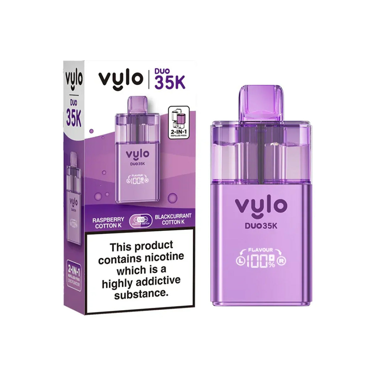 Vylo Duo 35,000 Pod Kit , Blueberry Cotton K, Black Currant Cotton K Flavour, Vape Wave UK