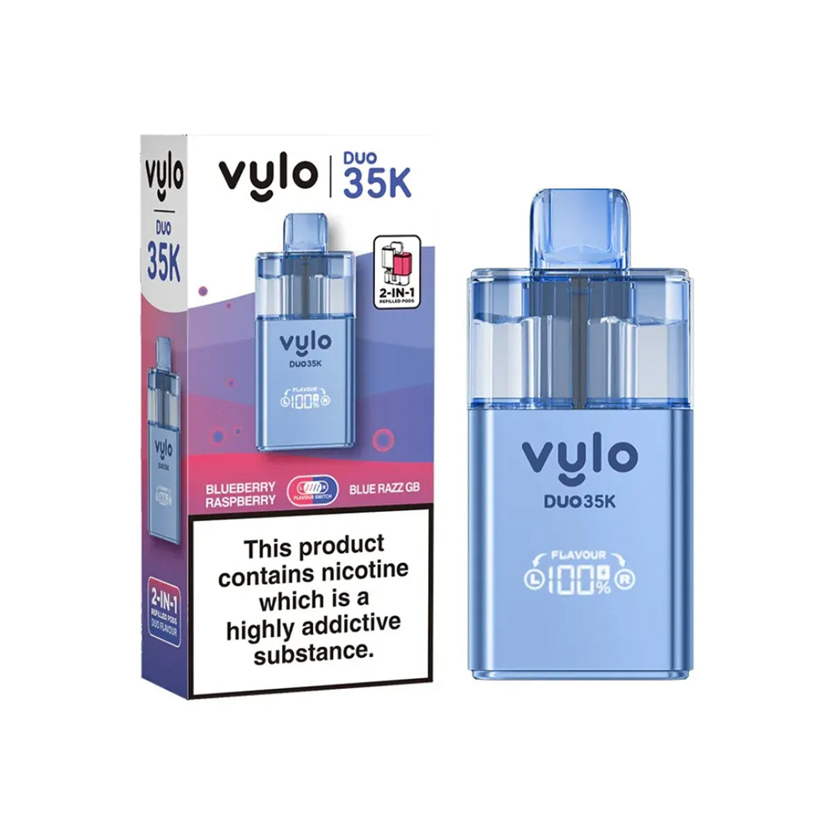 Vylo Duo 35,000 Pod Kit , Blueberry Raspberry, Blue Razz Gb  Flavour, Vape Wave UK