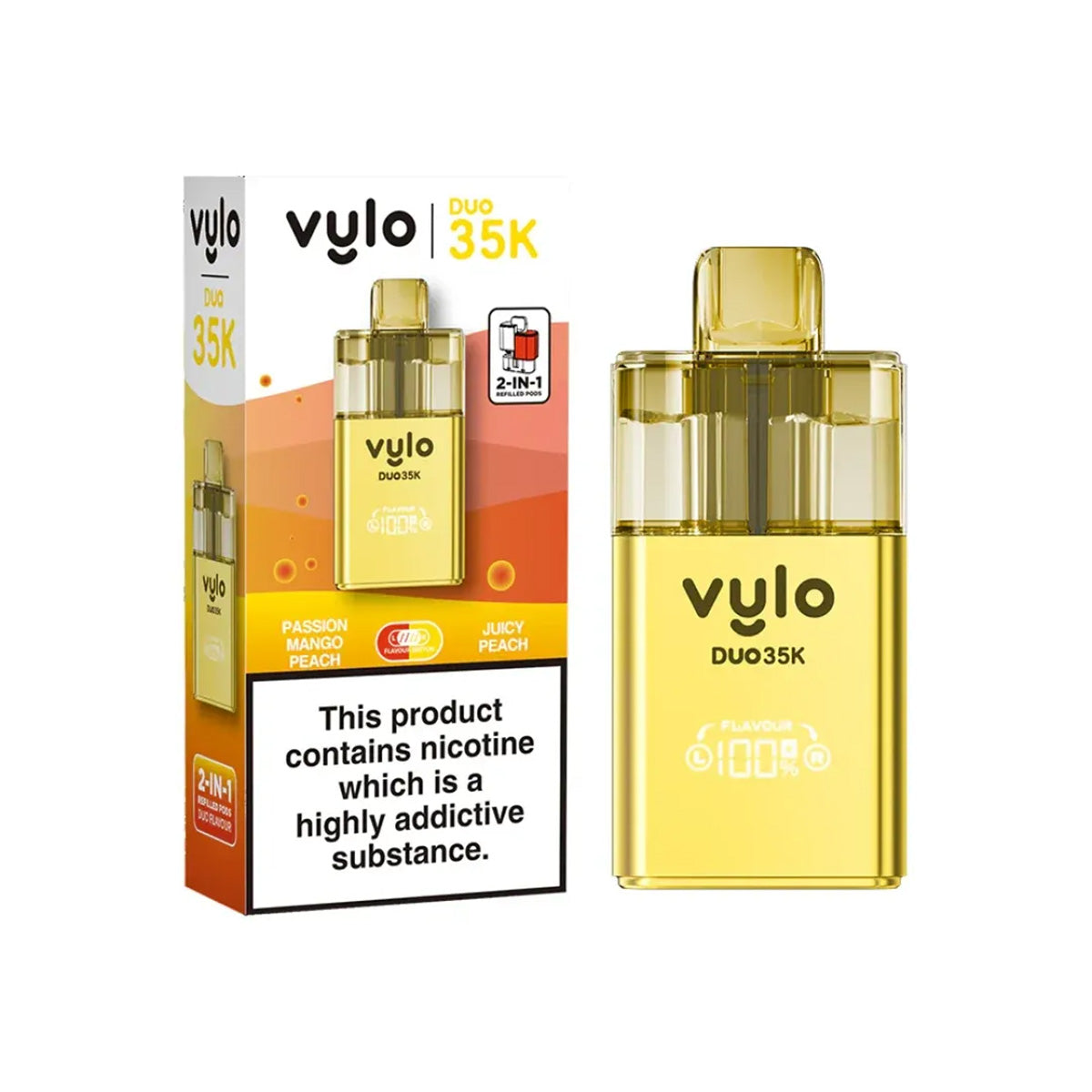 Vylo Duo 35,000 Pod Kit , Pasion Mango Peach, Juicy Peach Flavour, Vape Wave UK