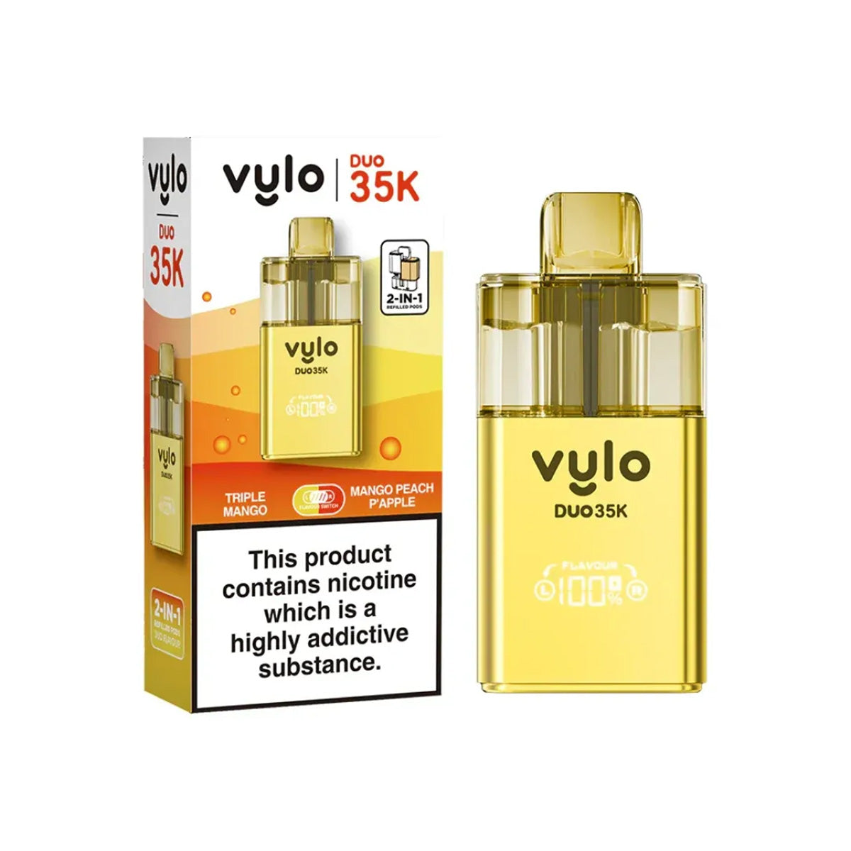 Vylo Duo 35,000 Pod Kit , Triple Mango, Mango Peach P Apple  Flavour, Vape Wave UK
